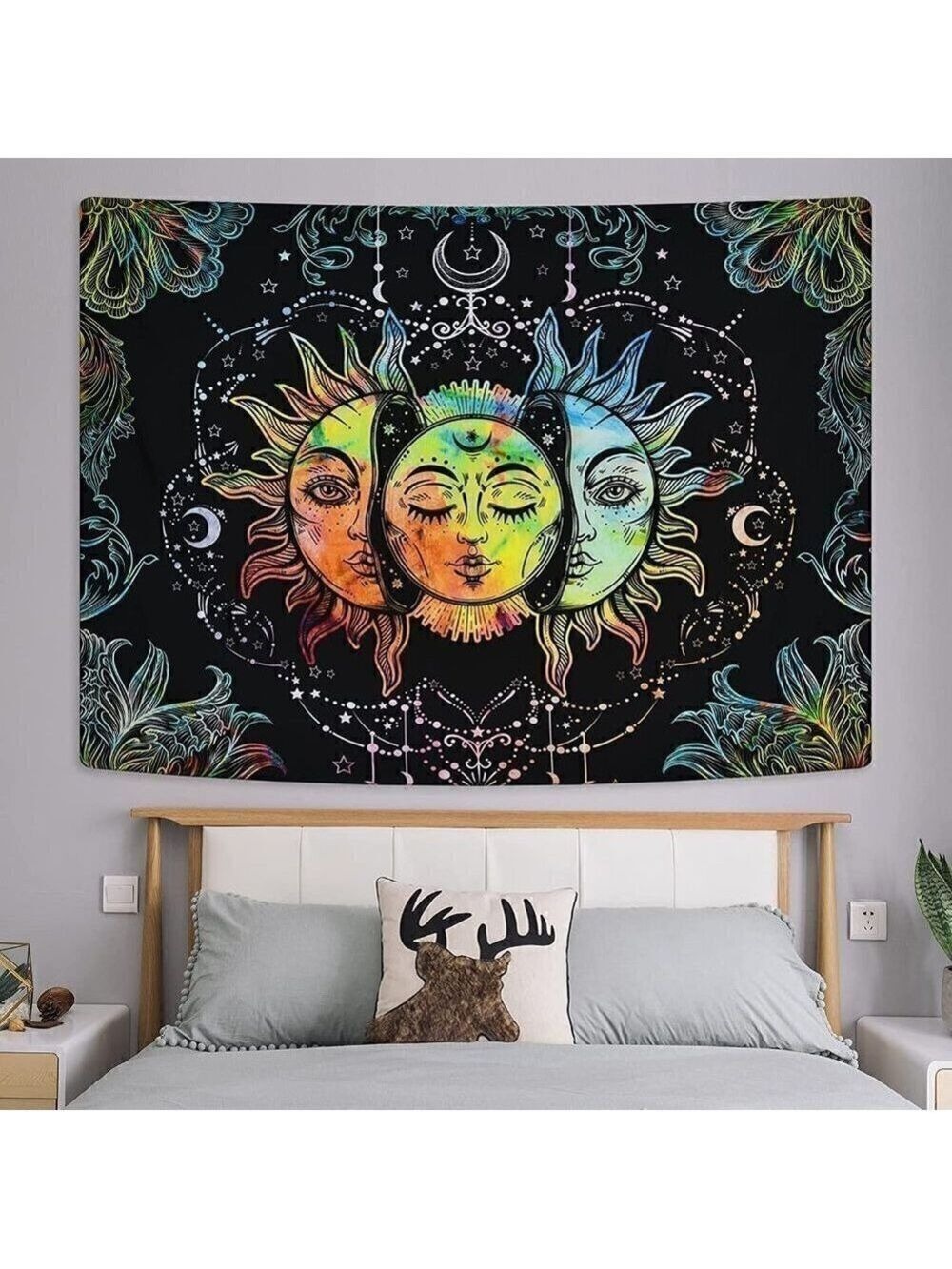 Psychedelic Burning Sun Moon Stars Tapestry Mandala Living Room Bedroom Dorm NWT